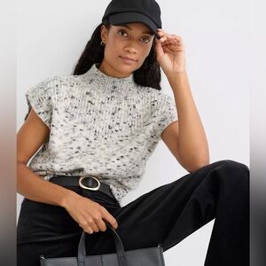 LOFT Speckled Mock Neck Knit Top in Heather Gray/Black